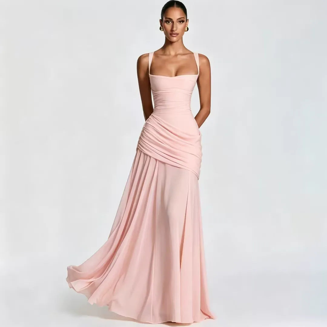 Noreia - Robe maxi femme à col carré froncé et laçage dos