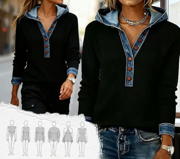 Kalivara™ - Sweat à Capuche Décontracté avec Détails en Jean