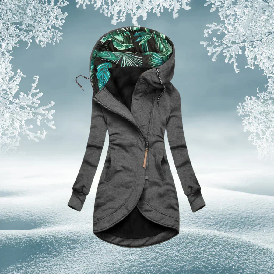 Annemieke - Veste femme longue à capuche avec fermeture zippée