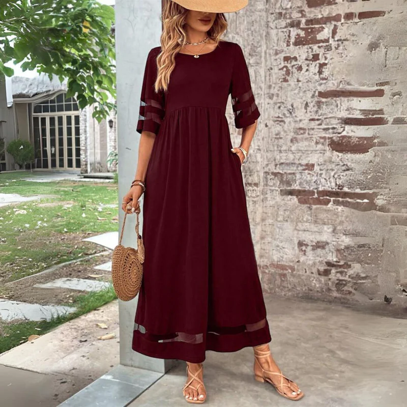 Perissa - Robe longue femme fluide avec détails transparents