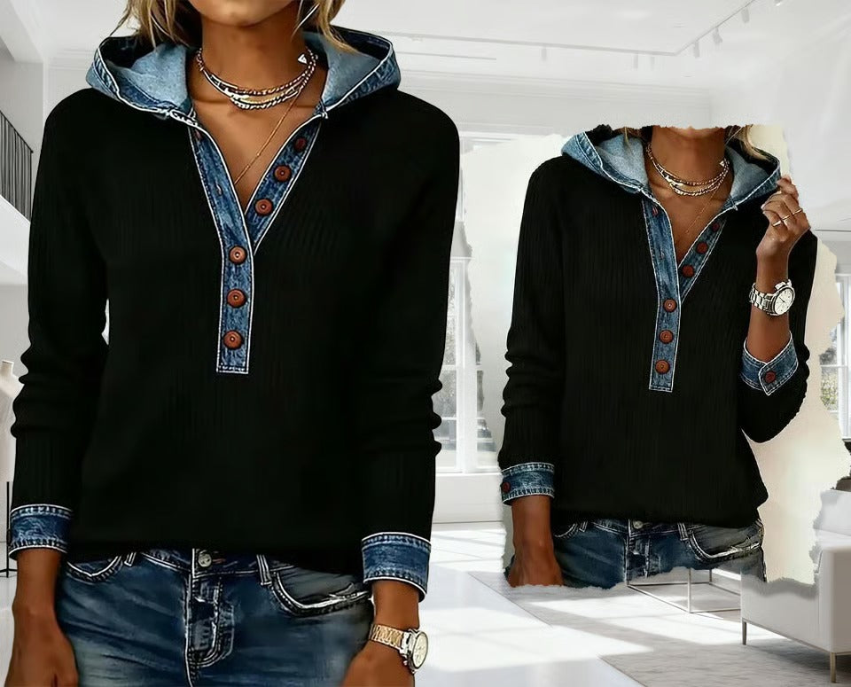 Kalivara™ - Sweat à Capuche Décontracté avec Détails en Jean