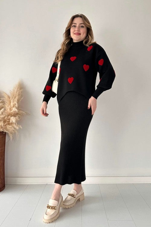 Annette™ - Ensemble Tendance Cœur et Jupe Taille Haute