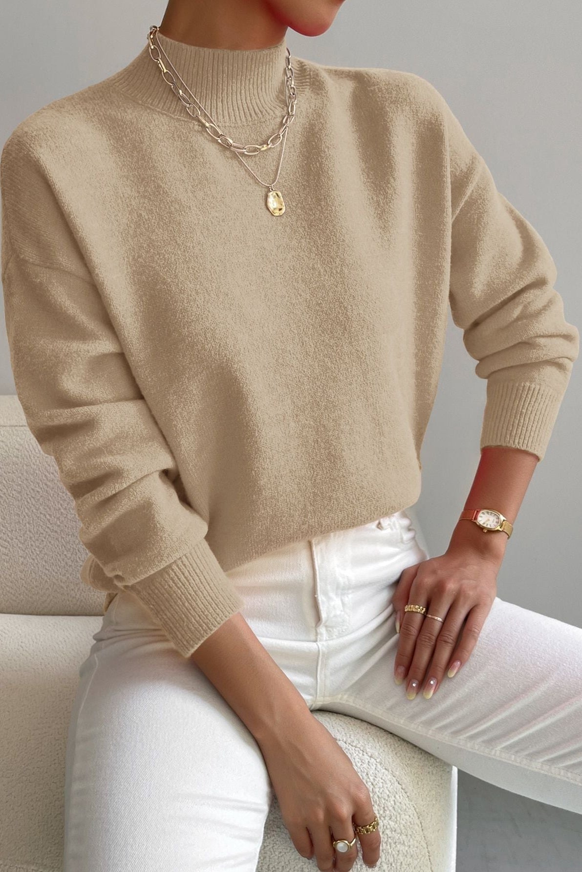 Mathurine - Pull femme à col montant en maille douce