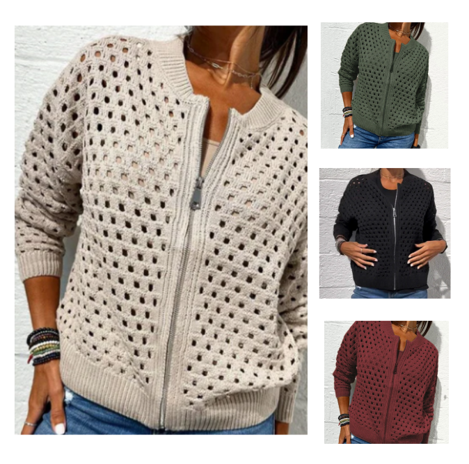 Florence™ - Veste Tricotée pour Femme avec Fermeture Éclair et Découpes