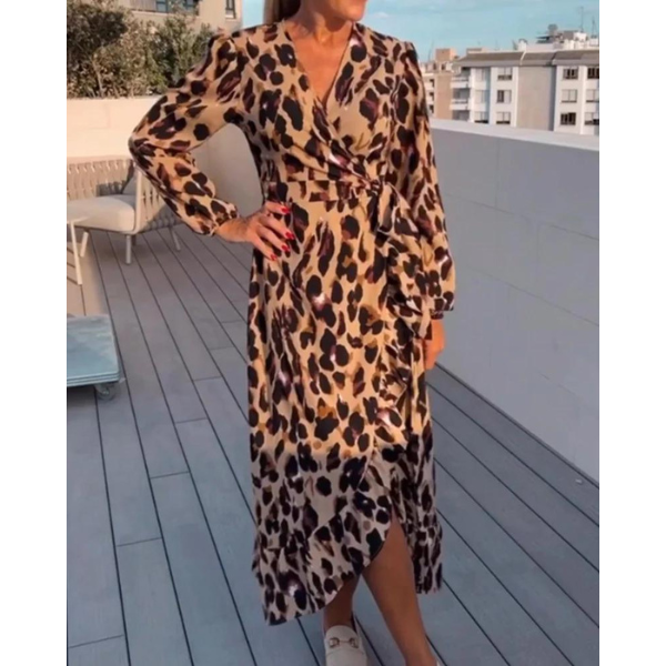 Marguerite™ - Robe à imprimé léopard avec col en V