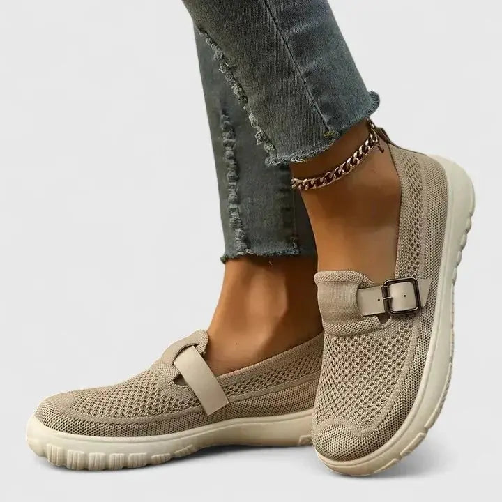 Laurène - Mocassins femme en maille respirante à bride avec boucle