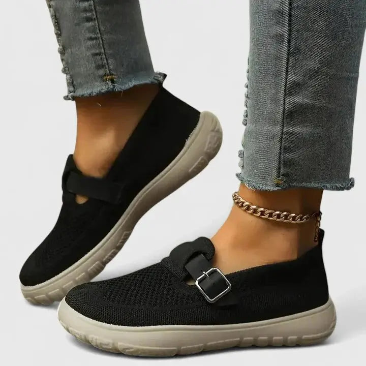 Laurène - Mocassins femme en maille respirante à bride avec boucle