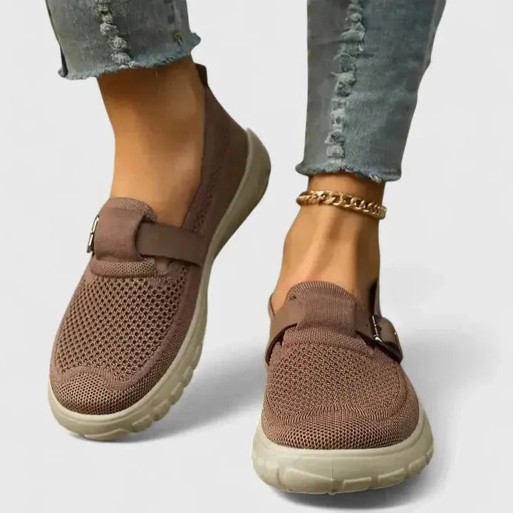 Laurène - Mocassins femme en maille respirante à bride avec boucle