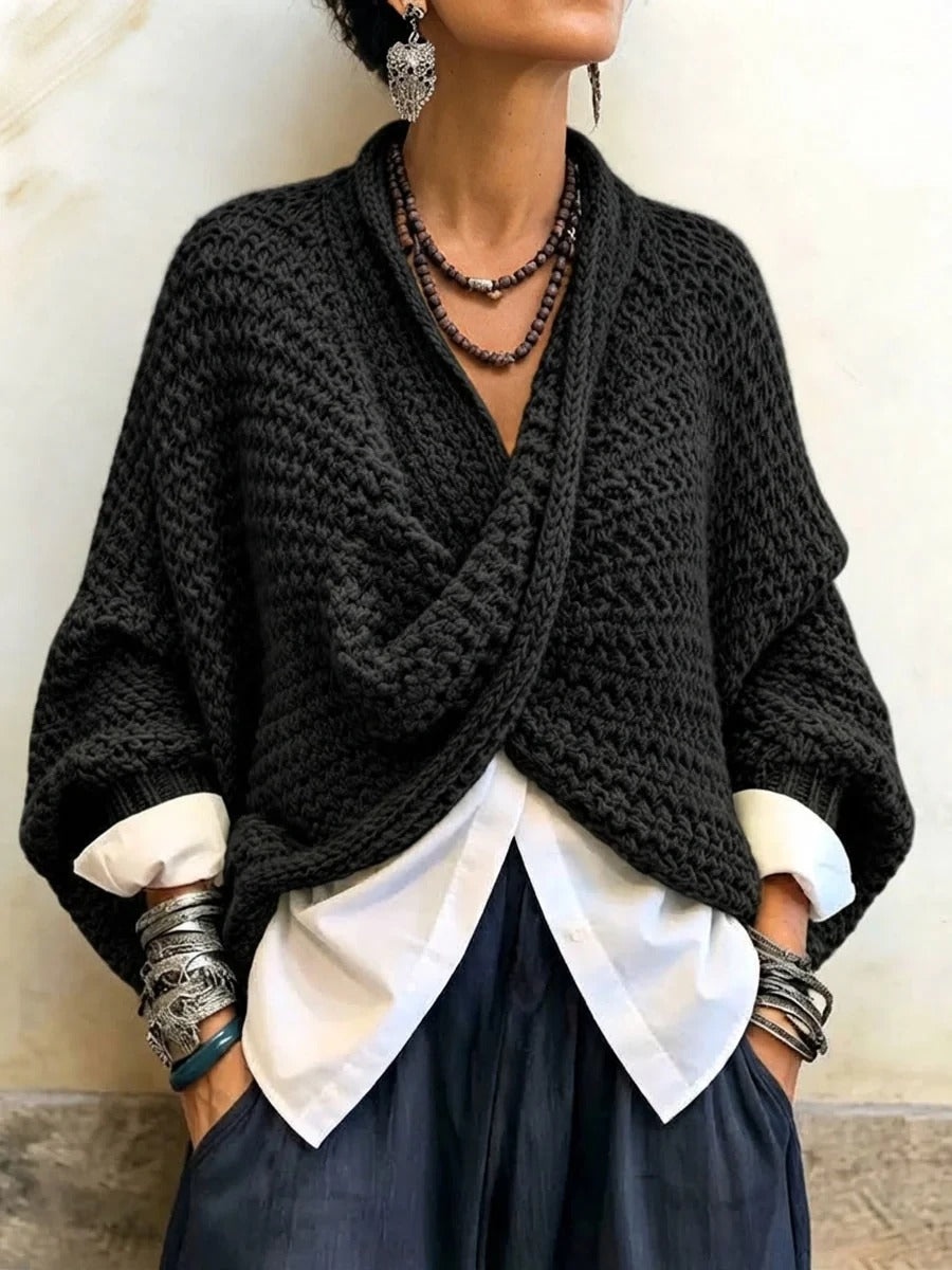 Cootje - Pull cache-cœur femme à manches chauve-souris et coupe ample