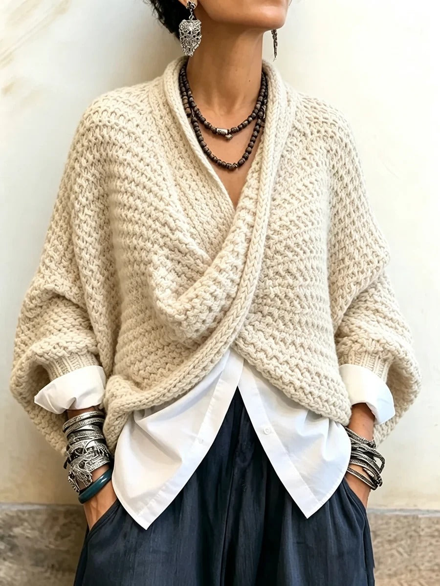 Cootje - Pull cache-cœur femme à manches chauve-souris et coupe ample