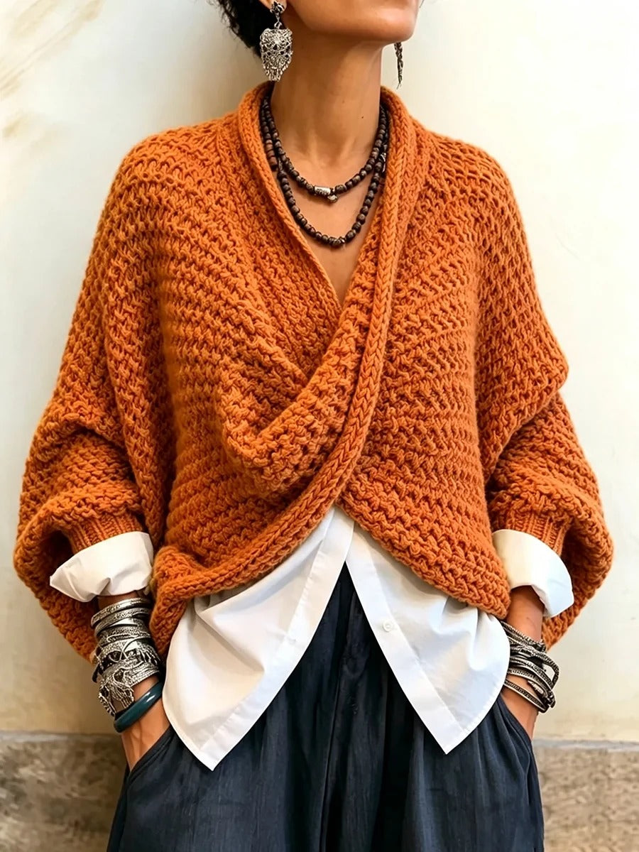 Cootje - Pull cache-cœur femme à manches chauve-souris et coupe ample