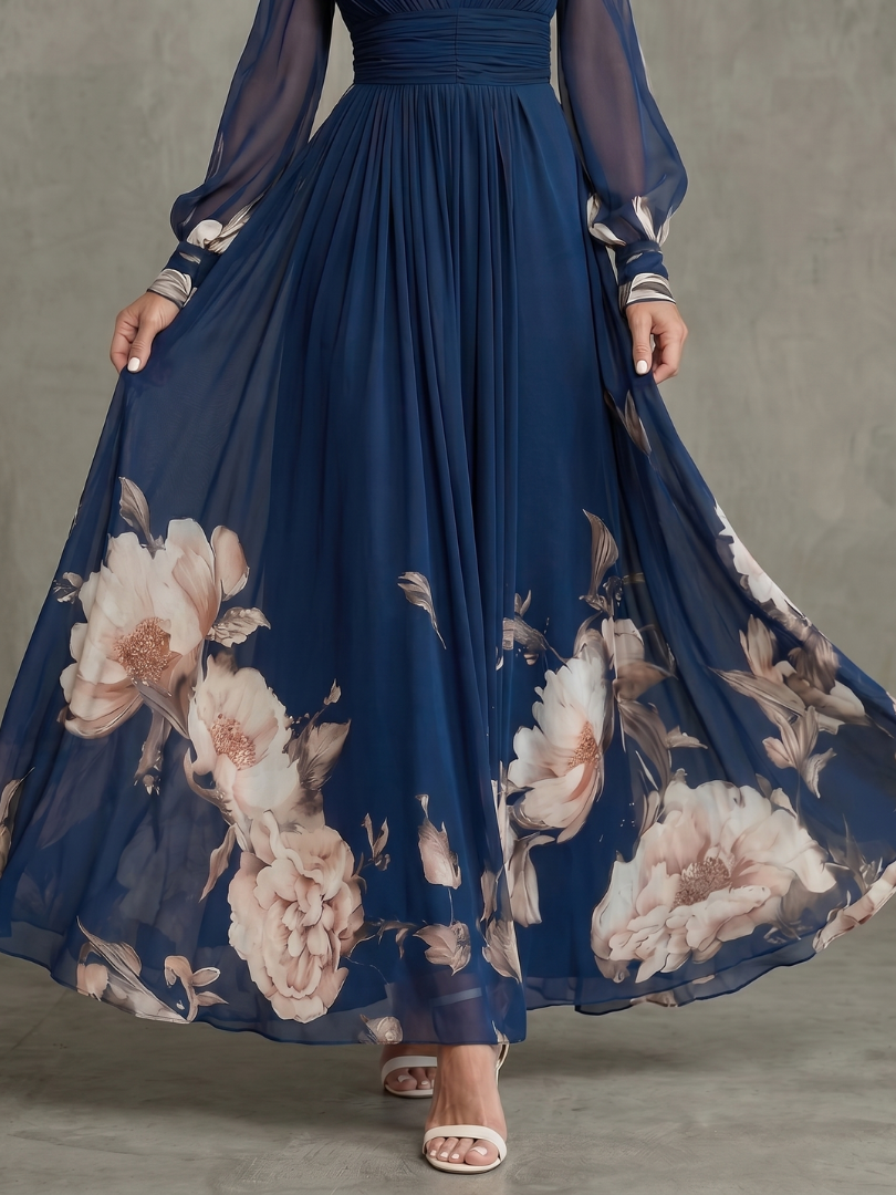 Lieve - Robe maxi femme à manches transparentes avec ourlet floral