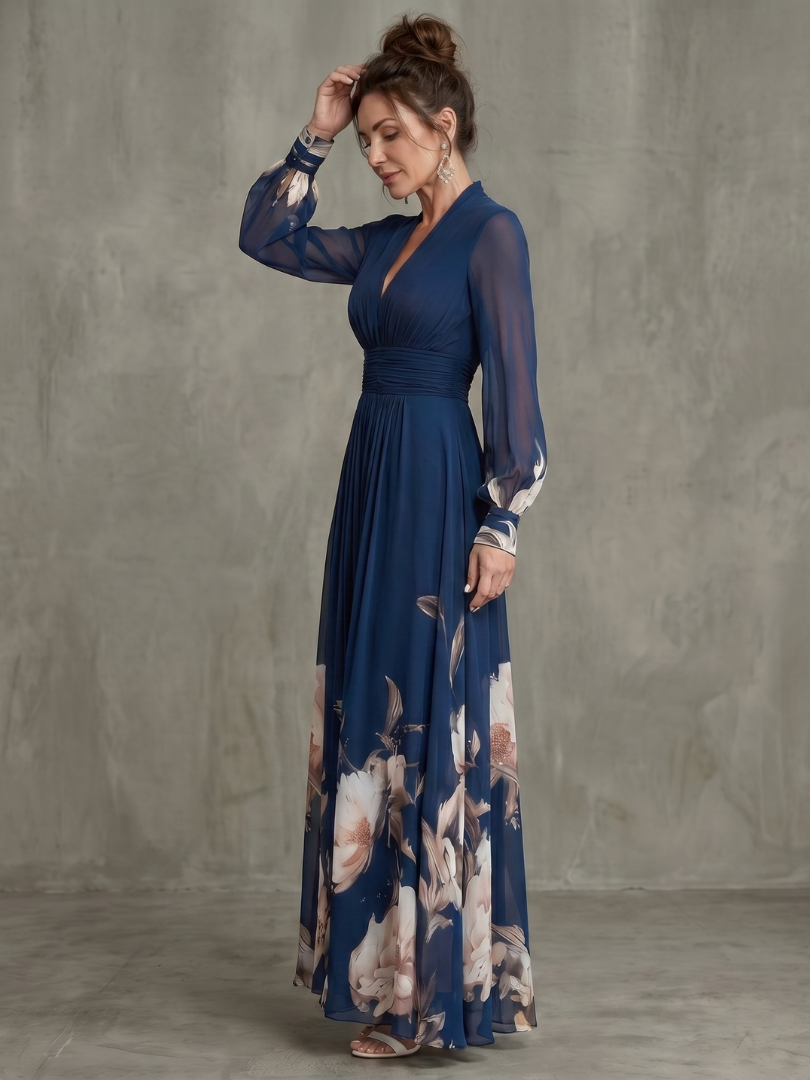 Lieve - Robe maxi femme à manches transparentes avec ourlet floral