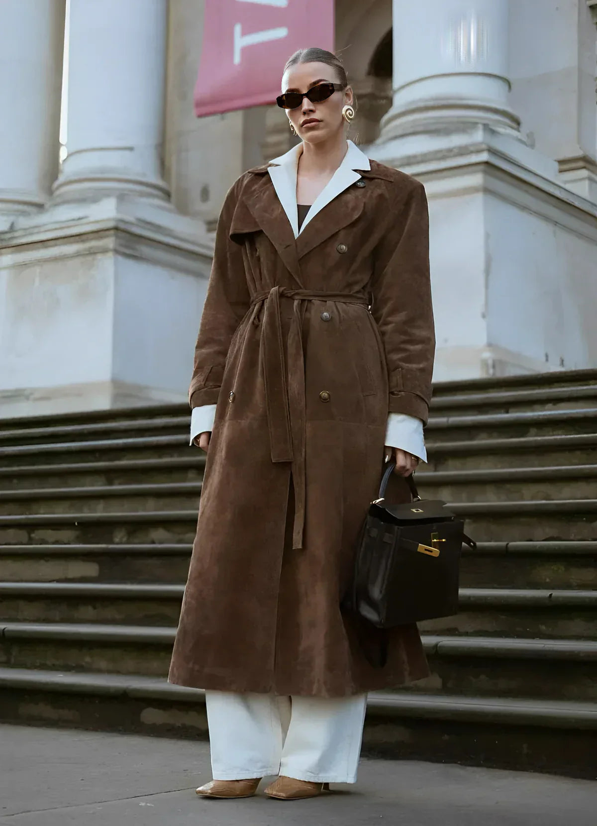 Cléore™ - Manteau Trench Élégant en Daim Synthétique