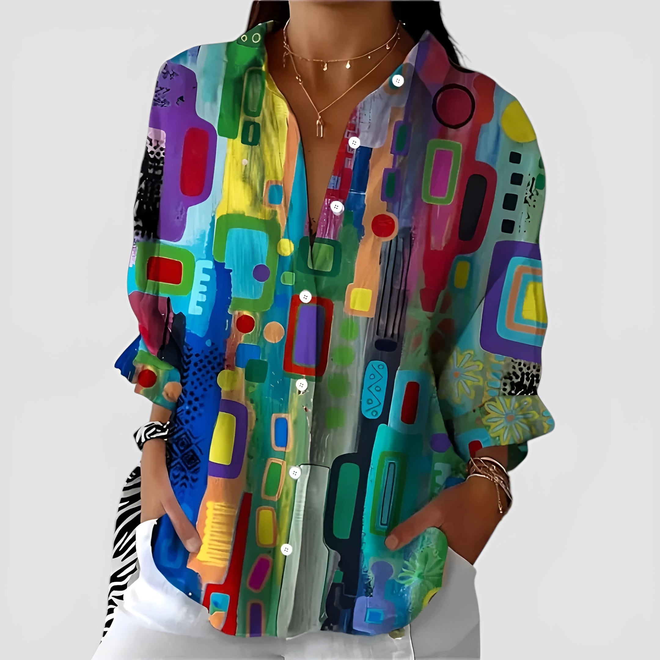 Cerelia™ - Blouse Confortable à Motif Géométrique pour un Style Moderne au Quotidien