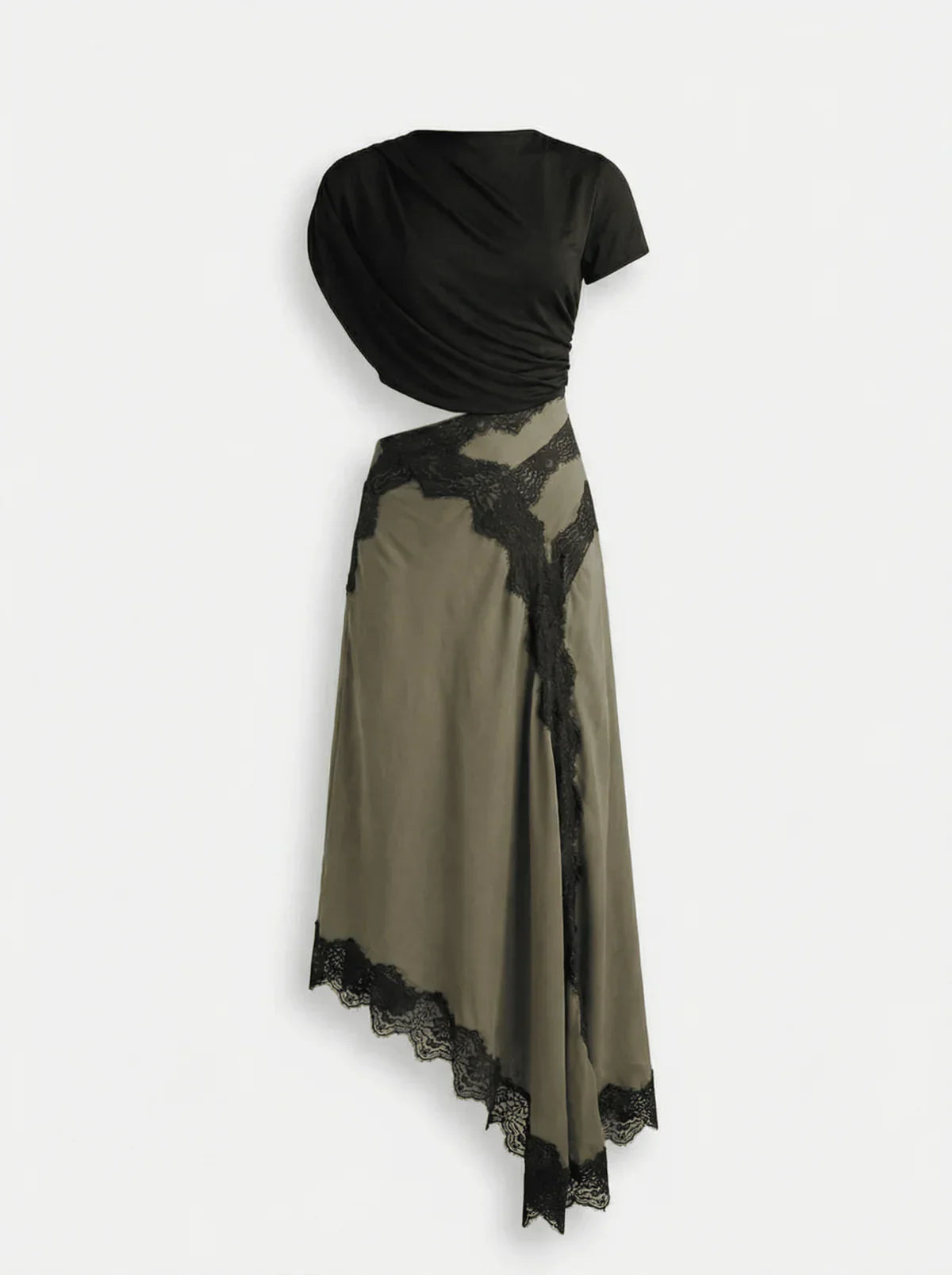 Griselune™ - Ensemble femme top asymétrique noir et jupe maxi dentelle élégante