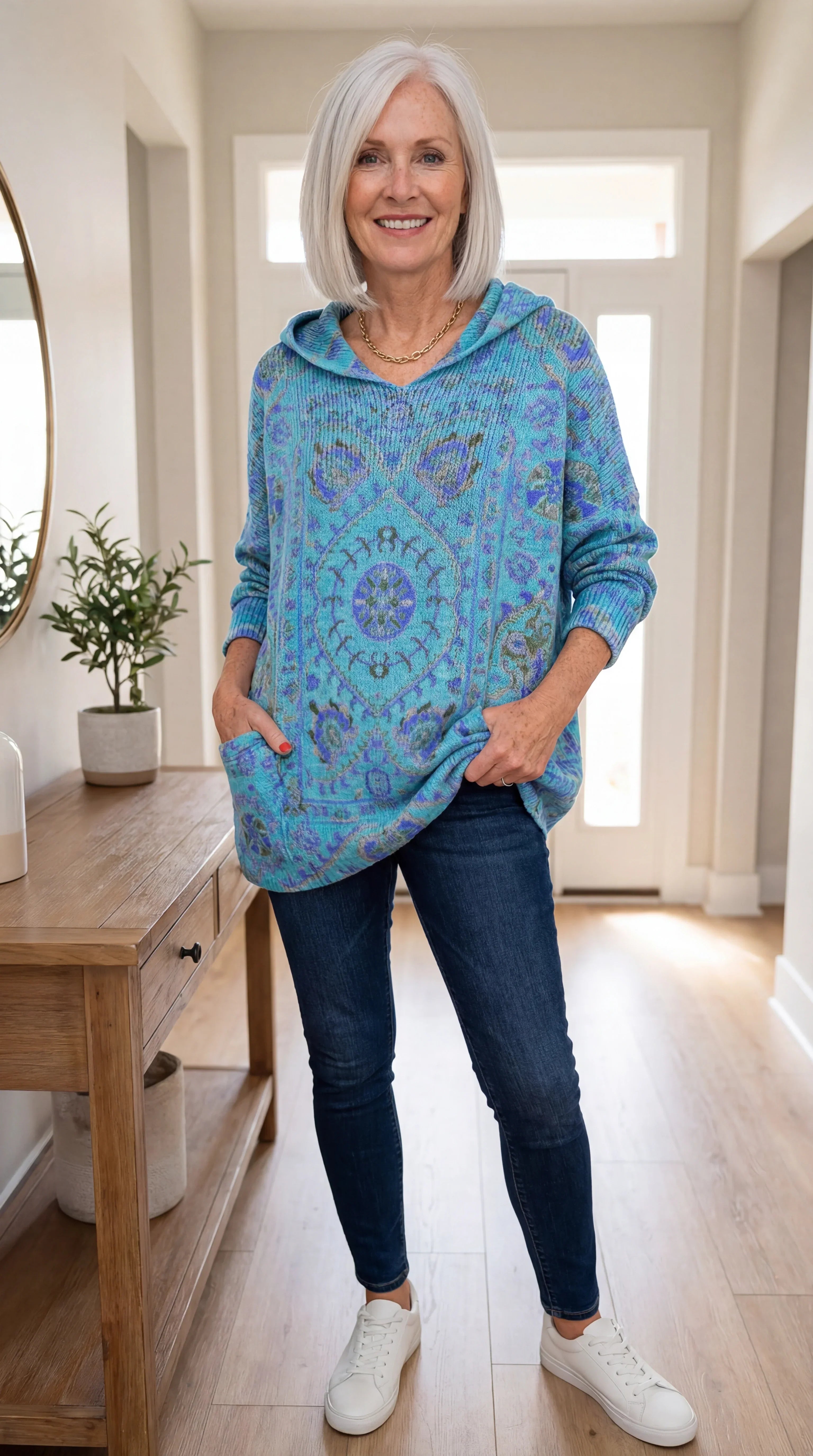 Hynessa™ - Tunique femme à capuche imprimée coupe ample style décontracté moderne