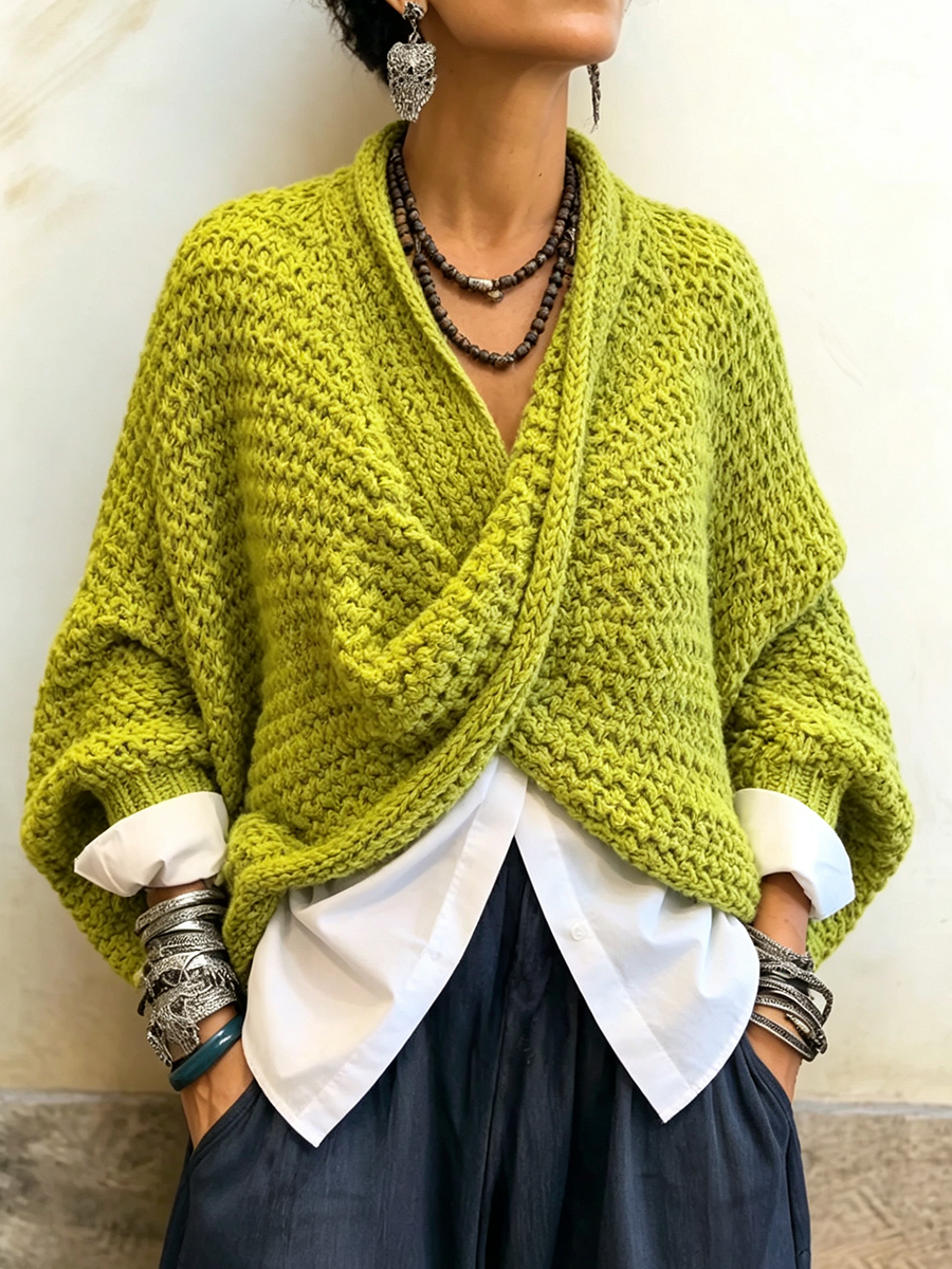 Cootje - Pull cache-cœur femme à manches chauve-souris et coupe ample