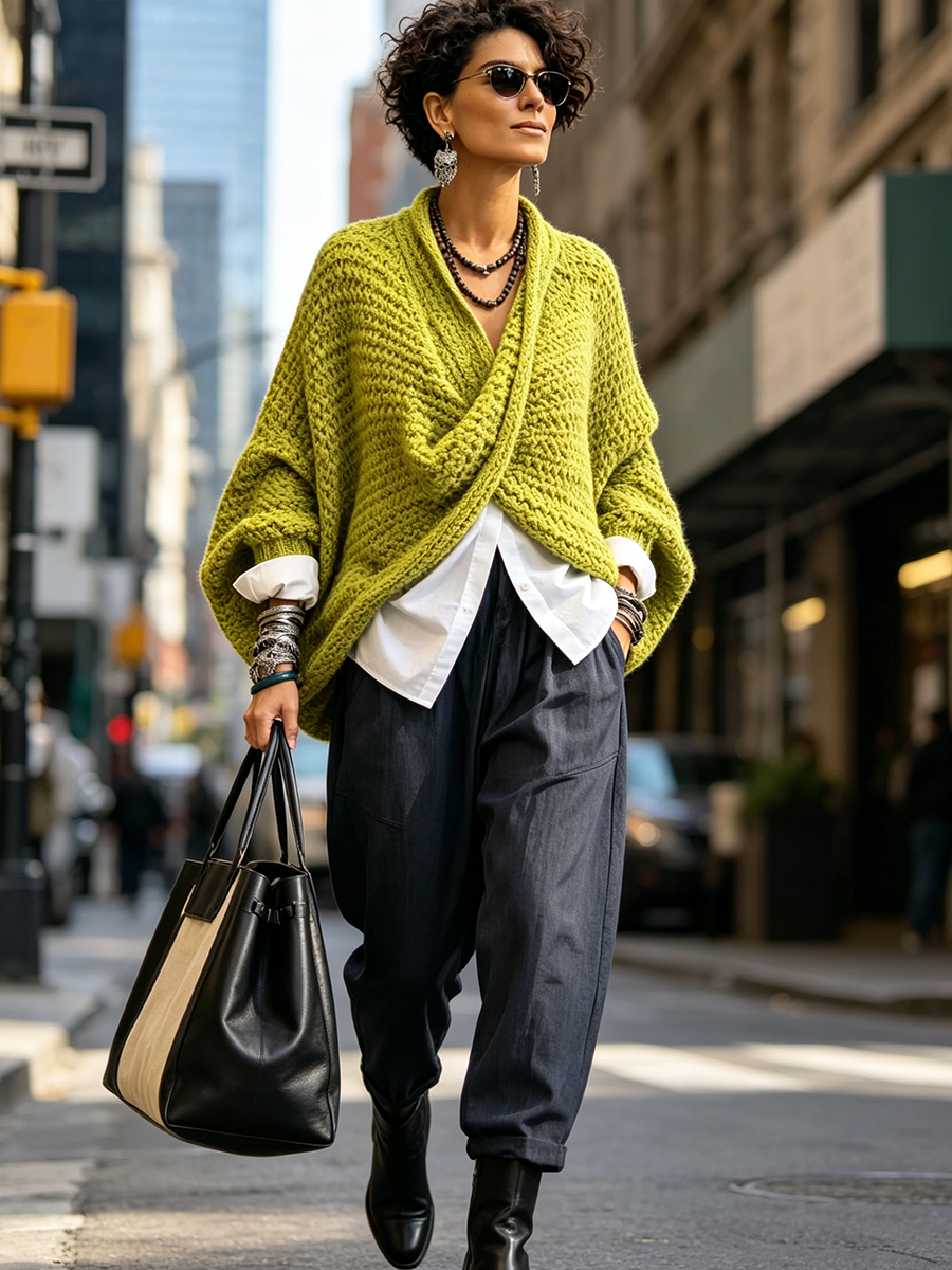 Cootje - Pull cache-cœur femme à manches chauve-souris et coupe ample