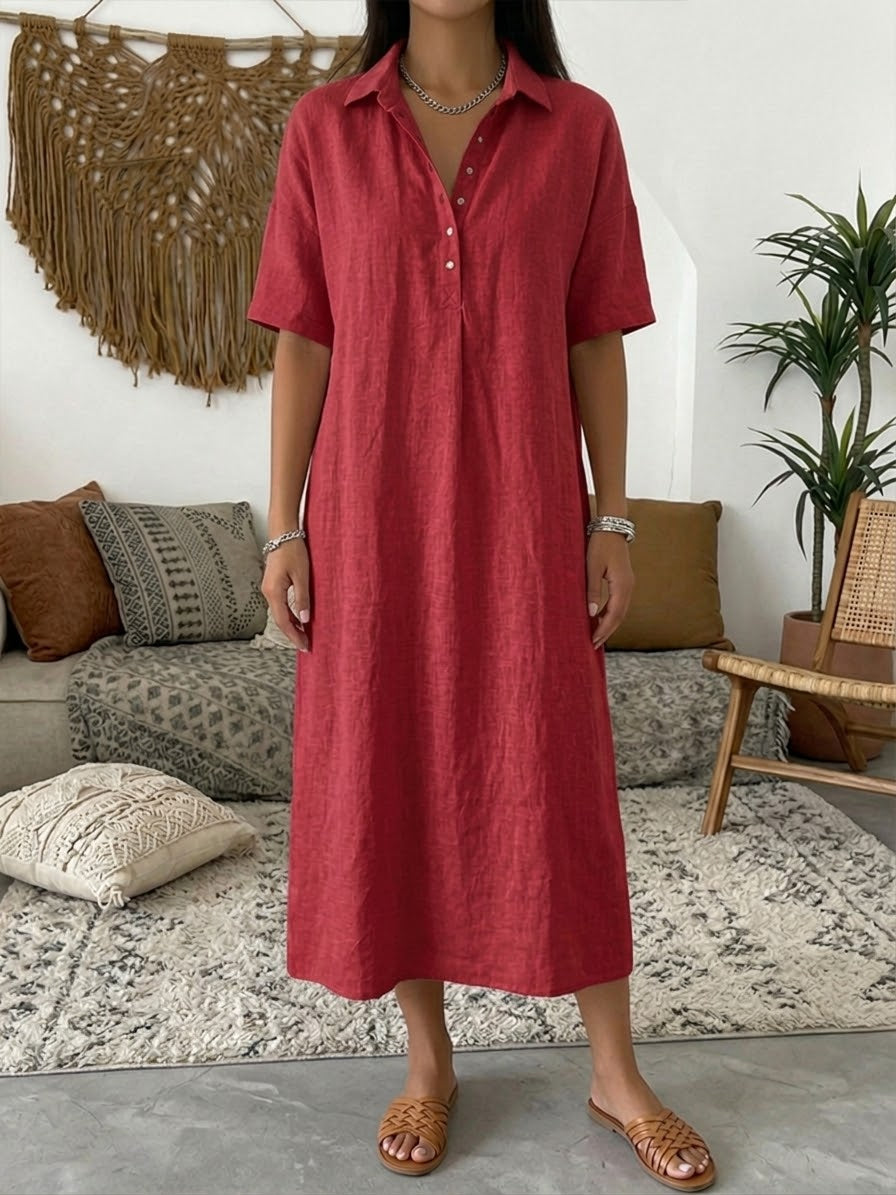 Iovelle™ - Robe Femme Polo Coton Lin Décontractée Été Manches Courtes