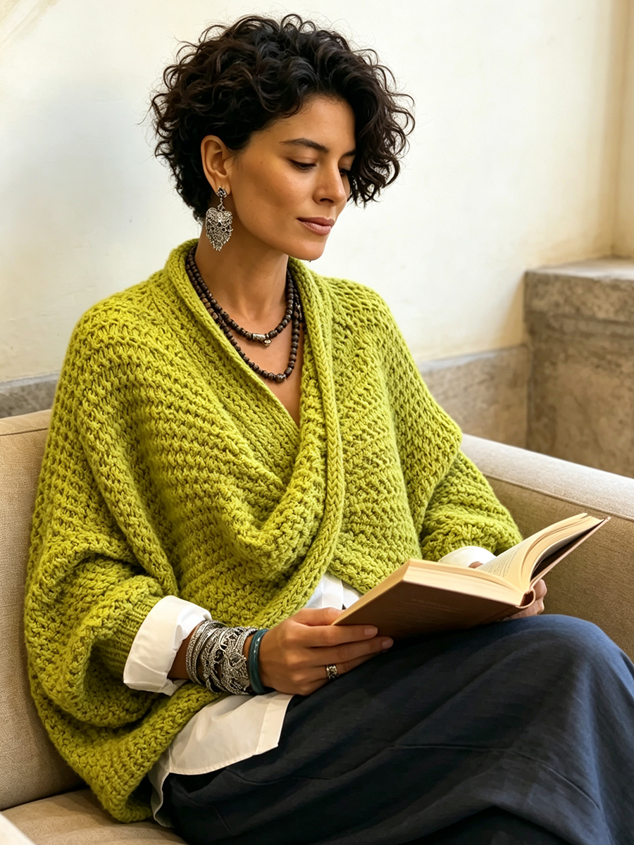 Cootje - Pull cache-cœur femme à manches chauve-souris et coupe ample