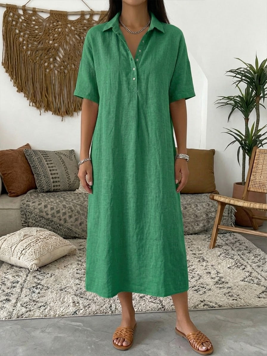 Iovelle™ - Robe Femme Polo Coton Lin Décontractée Été Manches Courtes