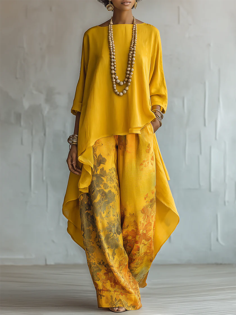 Glyndra - Ensemble femme bohème fluide avec pantalon floral