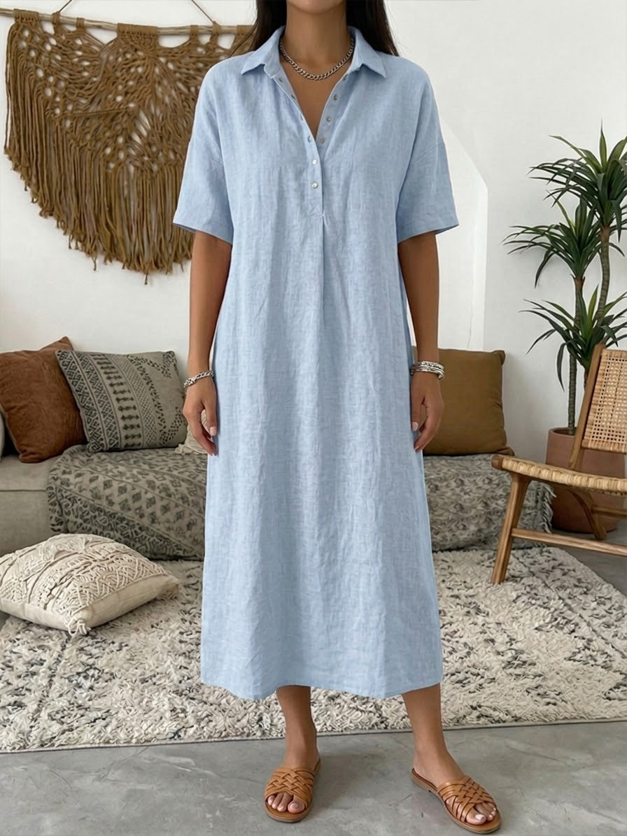 Iovelle™ - Robe Femme Polo Coton Lin Décontractée Été Manches Courtes