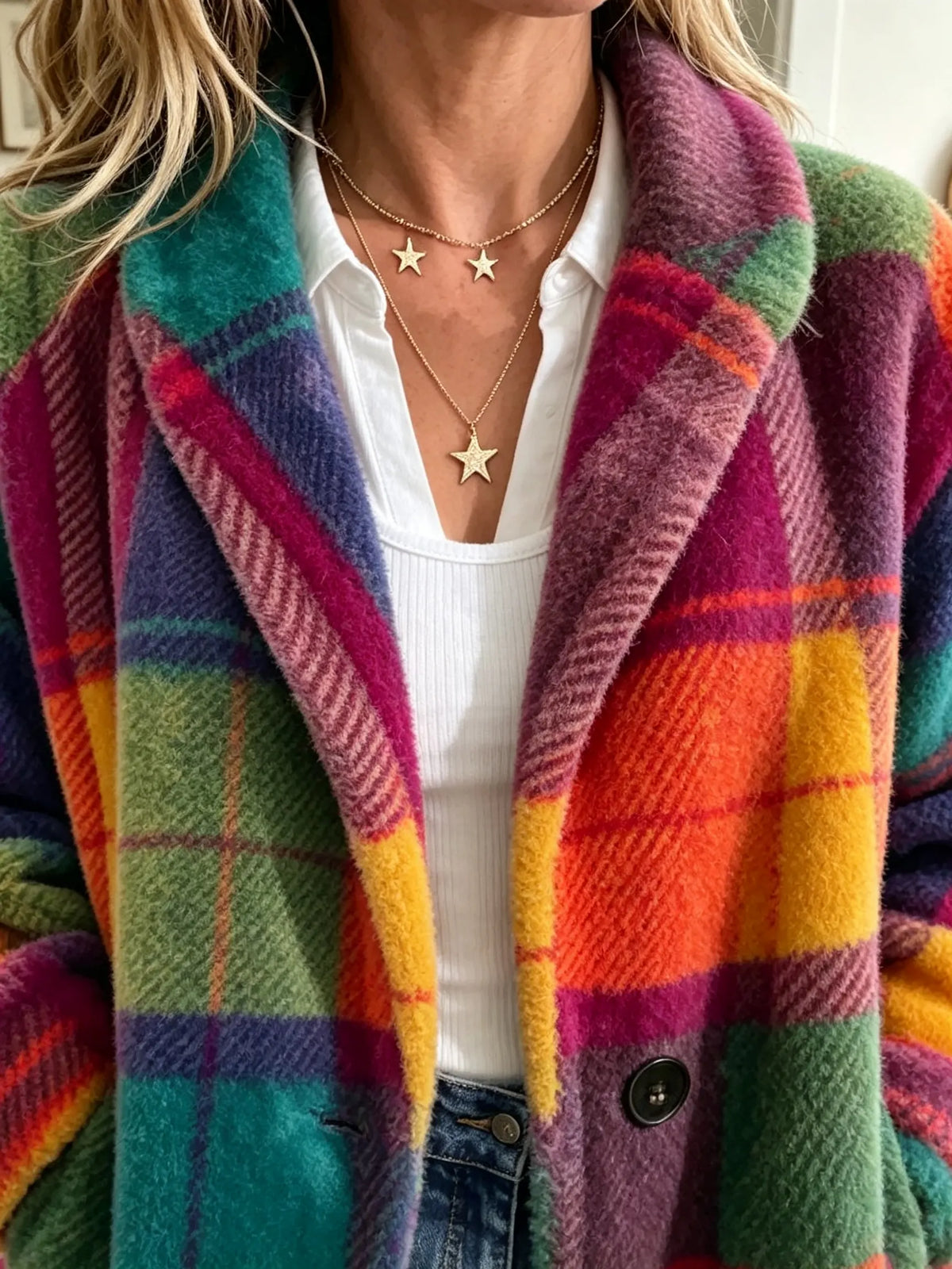 Lavinia - Manteau femme à carreaux avec texture douce et poches