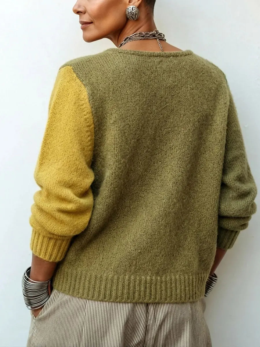 Josine - Pull femme color-block en maille avec boutons asymétriques