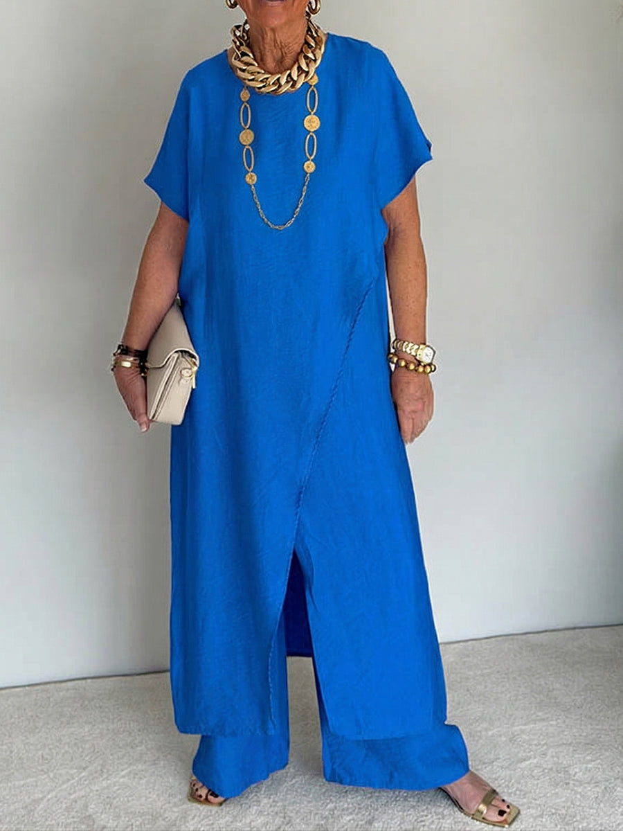 Gavinae™ - Ensemble femme deux pièces tunique longue pantalon large lin
