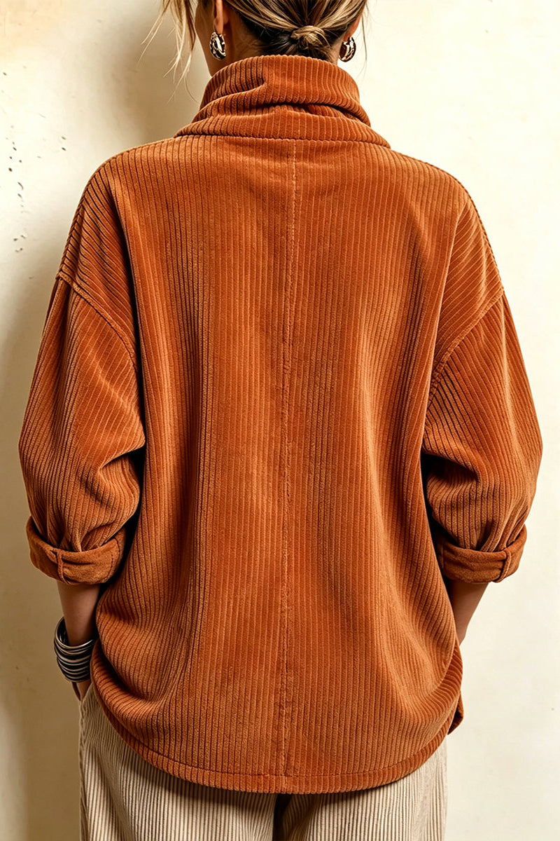 Ysée - Pull femme en velours côtelé à col montant et fermeture asymétrique