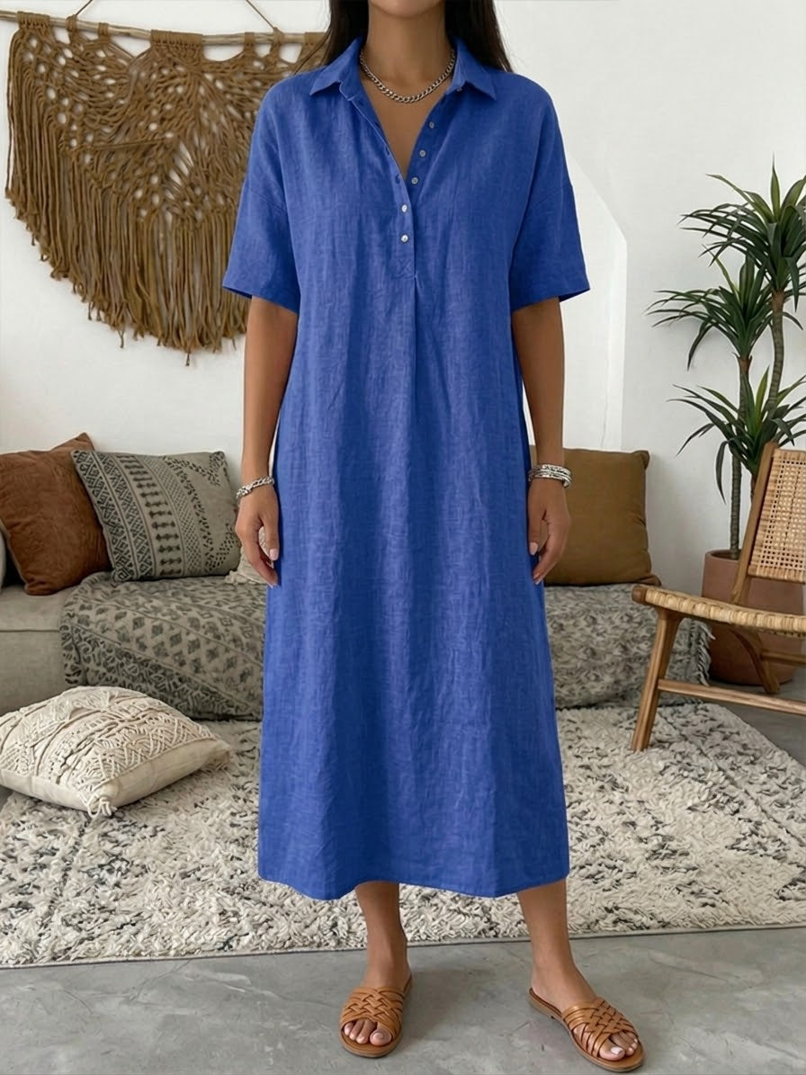Iovelle™ - Robe Femme Polo Coton Lin Décontractée Été Manches Courtes