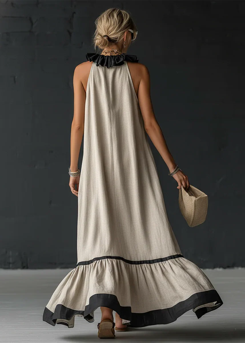 Gracelyn - Robe longue femme fluide avec volants contrastés