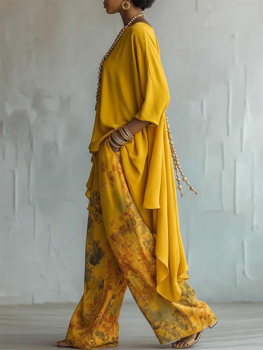 Glyndra - Ensemble femme bohème fluide avec pantalon floral