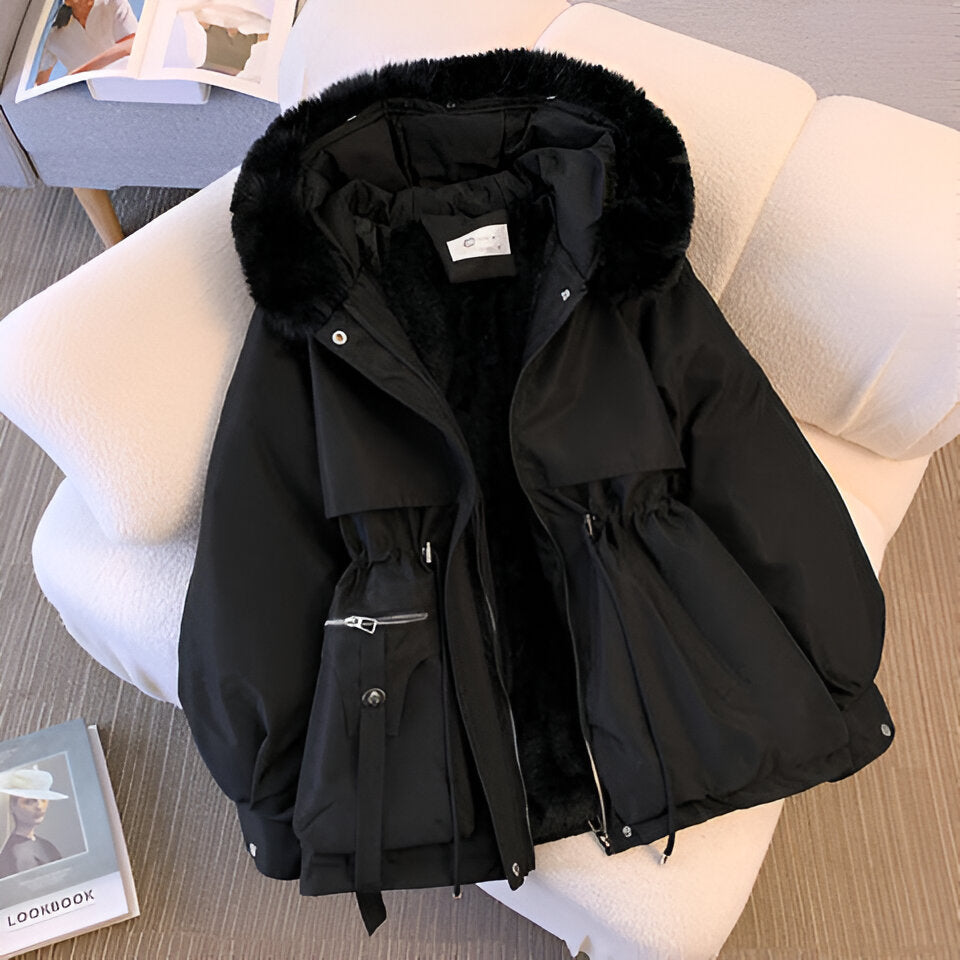 Klasien - Veste d’hiver femme matelassée à capuche fourrée et taille ajustable