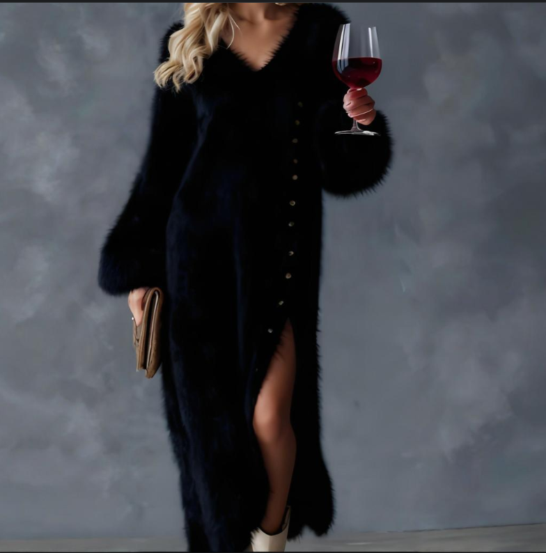 Queliriana™ - Robe Pull Longue Élégante avec Fente Boutonnée