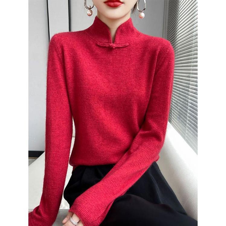 Jovienna - Pull Hiver à Col Montant Élégant avec Fermoir Vintage