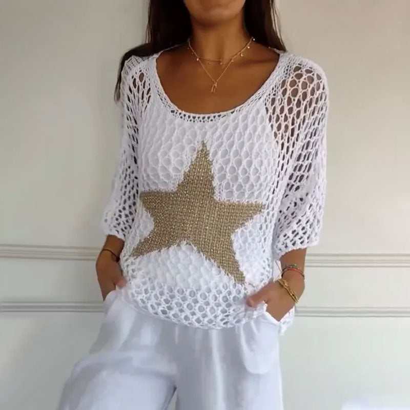 Honoria™ - Mode Femme Top en Crochet Tricot Réseau Col Rond