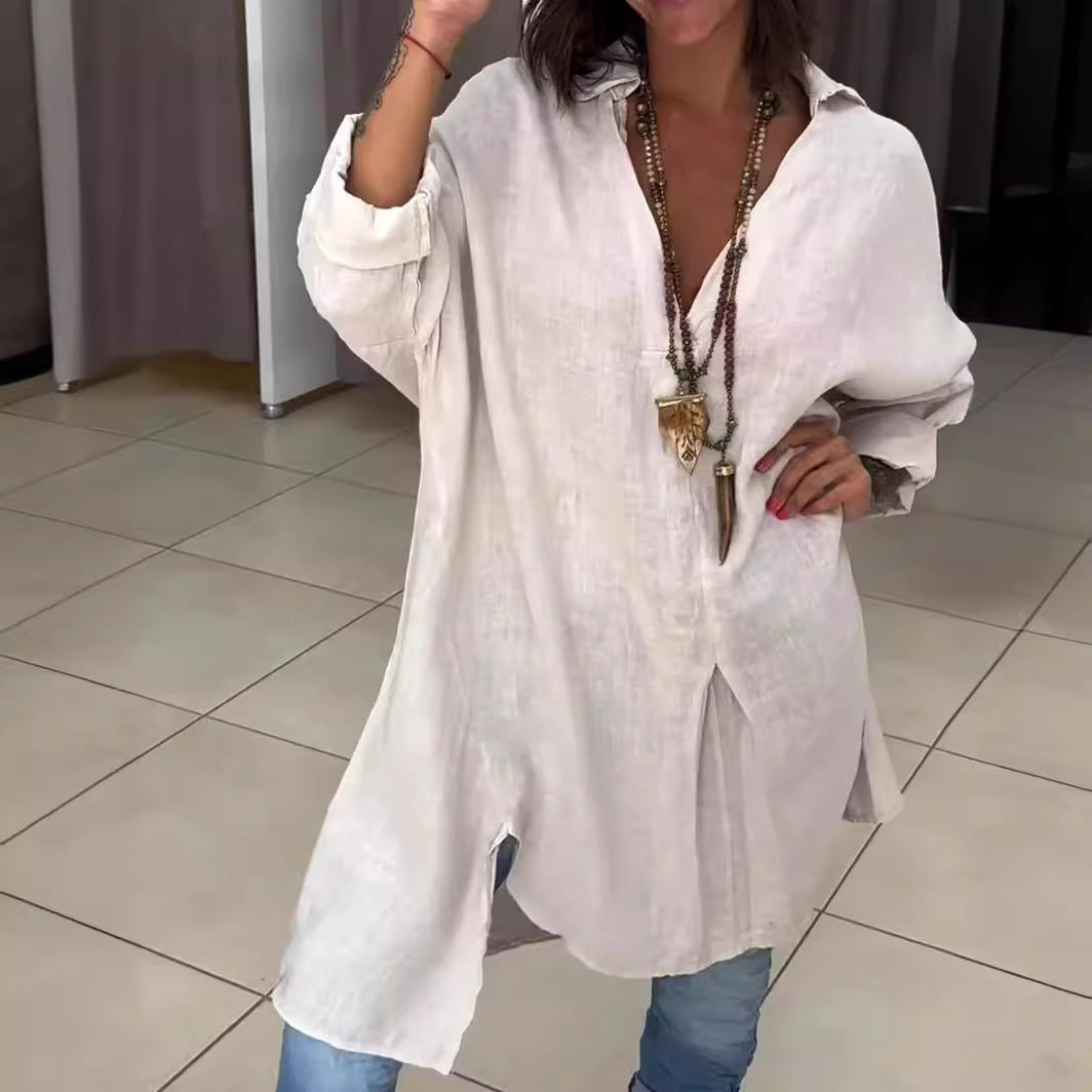 Marine™ - Chemise décontractée en lin et coton, col V