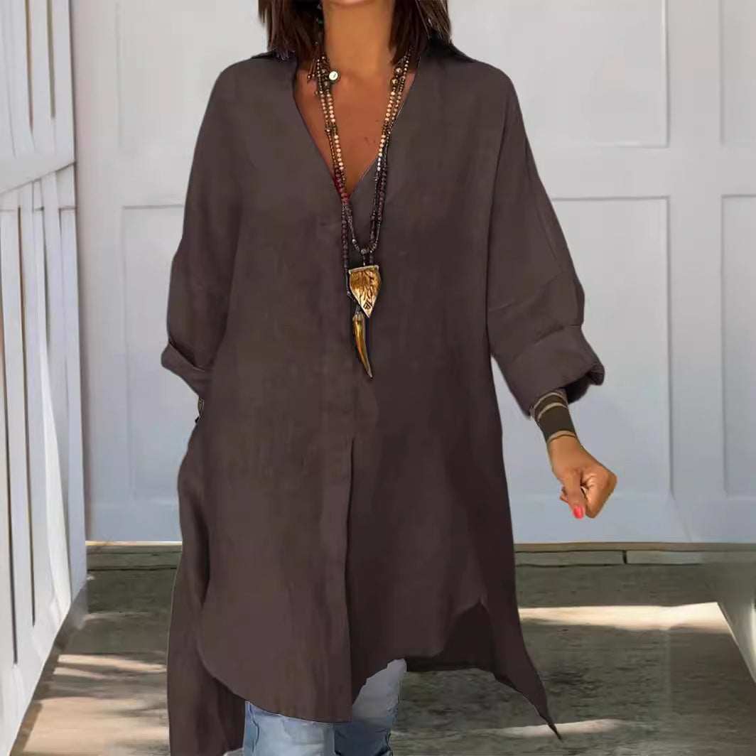 Marine™ - Chemise décontractée en lin et coton, col V