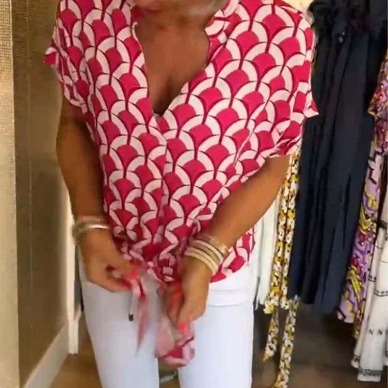 Hana - Haut femme imprimé à col V et manches courtes
