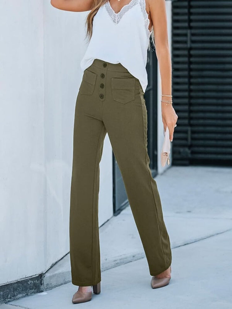 Nara™ - Haute élasticité - Pantalon décontracté taille haute à jambe droite