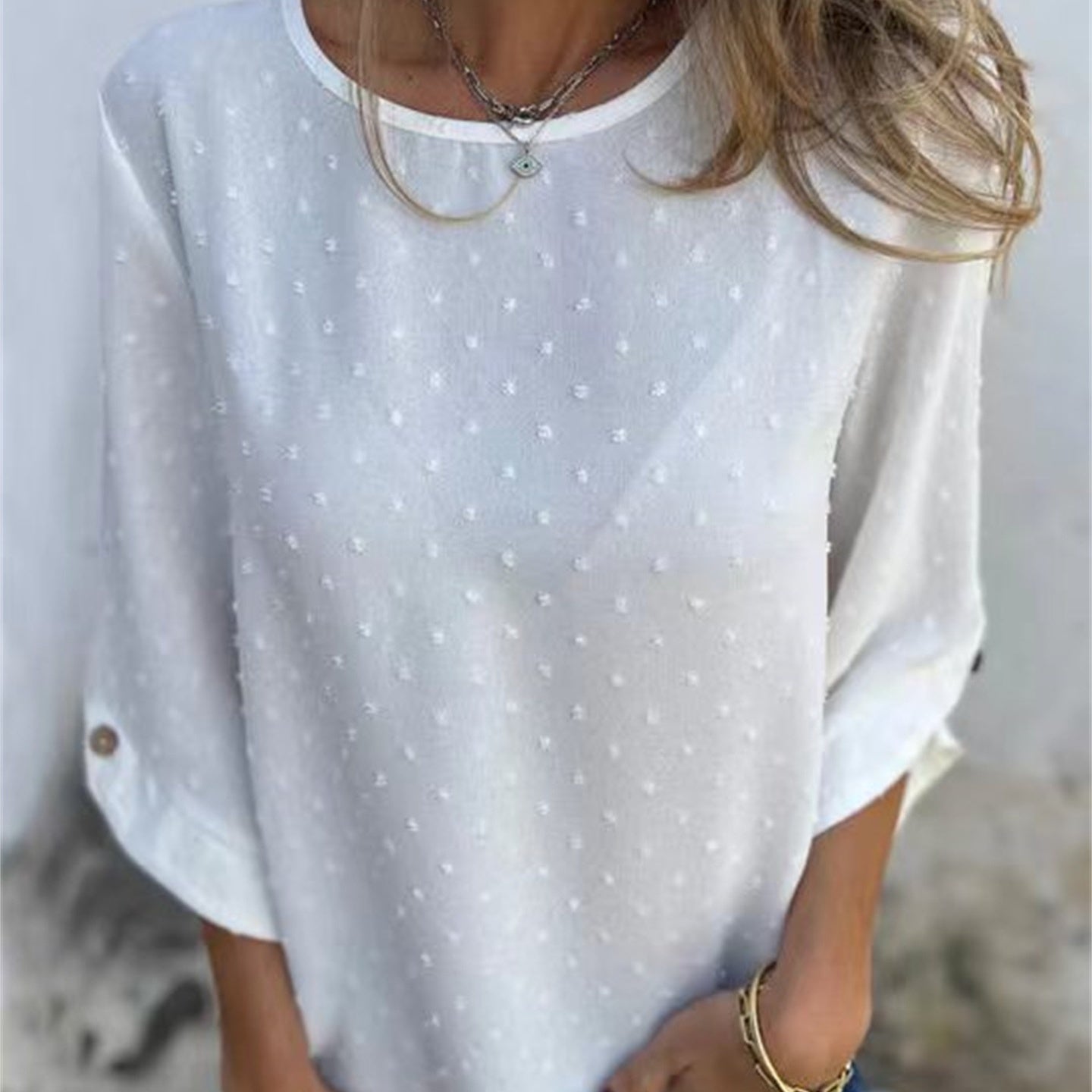 Marinette™ - Haut décontracté en jacquard à col rond pour femmes