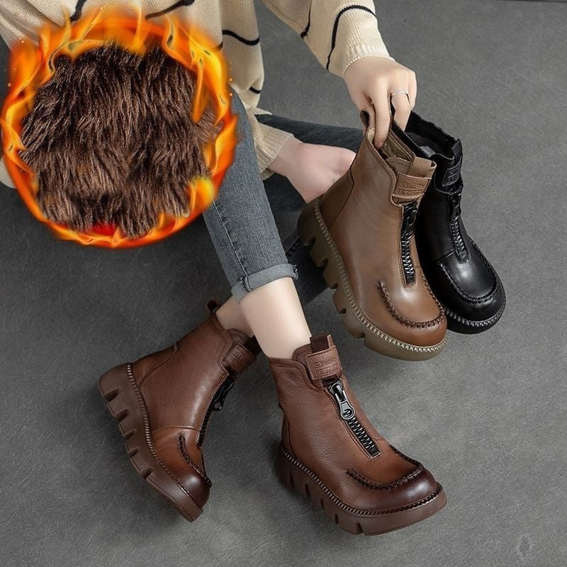 Coralie™ - Bottines en cuir femme à plateforme rétro