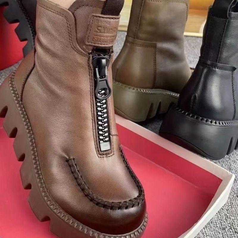 Coralie™ - Bottines en cuir femme à plateforme rétro