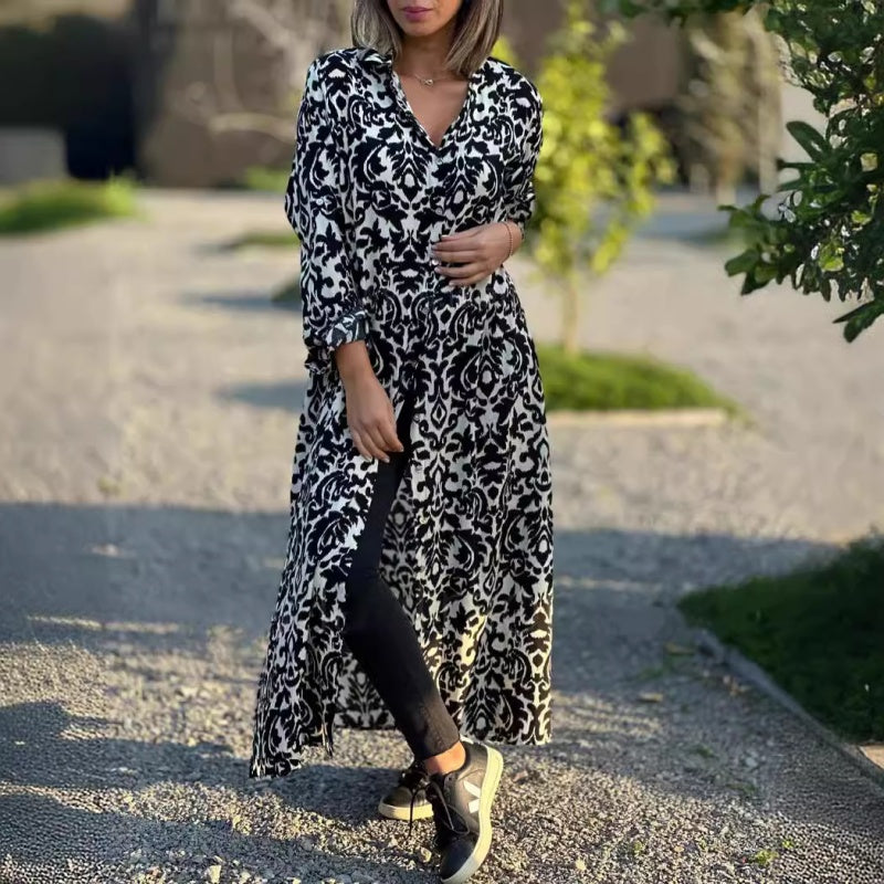 Ivonne™ - Robe Longue Fleurie à Manches Longues avec Col Chemise