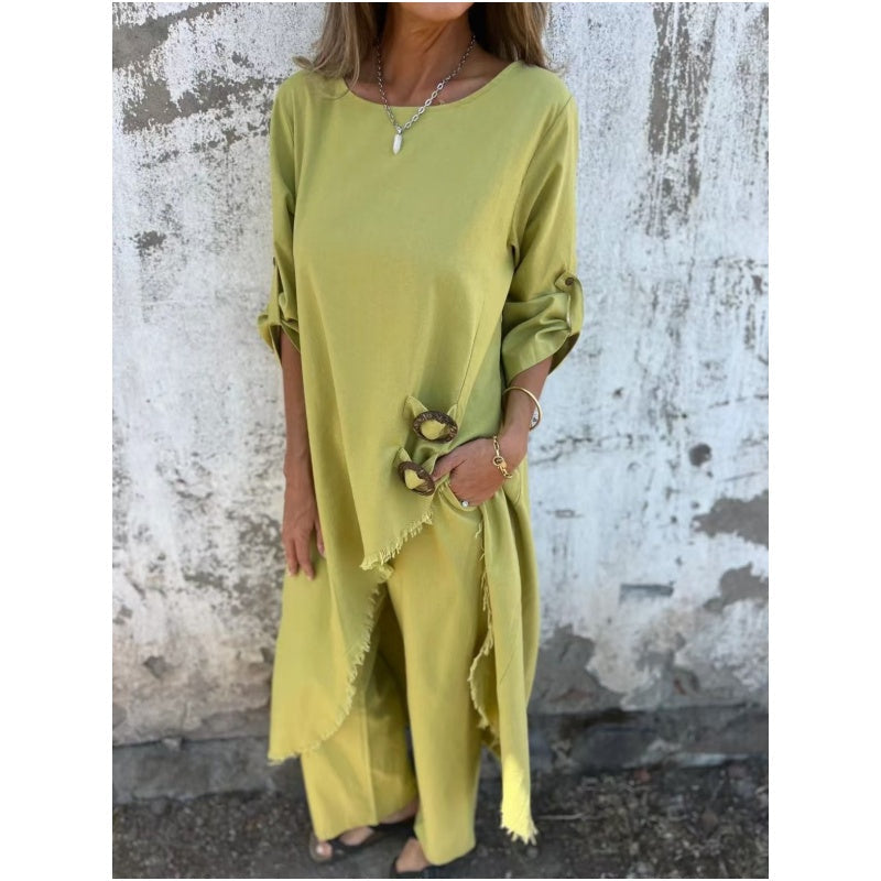 Vela™ - Costume élégant en coton et lin pour femme