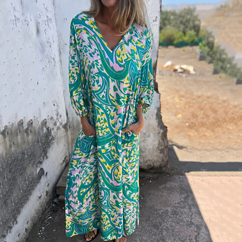 Herminie™ - Robe Longue Élégante à Imprimé Abstrait