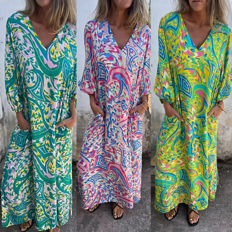 Herminie™ - Robe Longue Élégante à Imprimé Abstrait